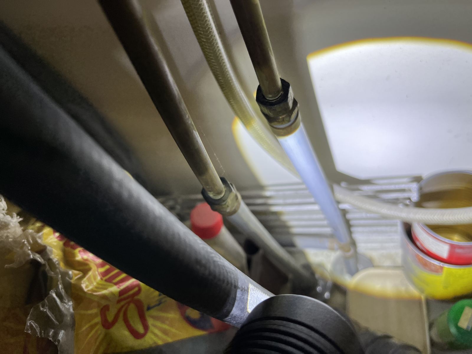 Close-up of polybutylene piping found during a home inspection in Orléans, Ottawa