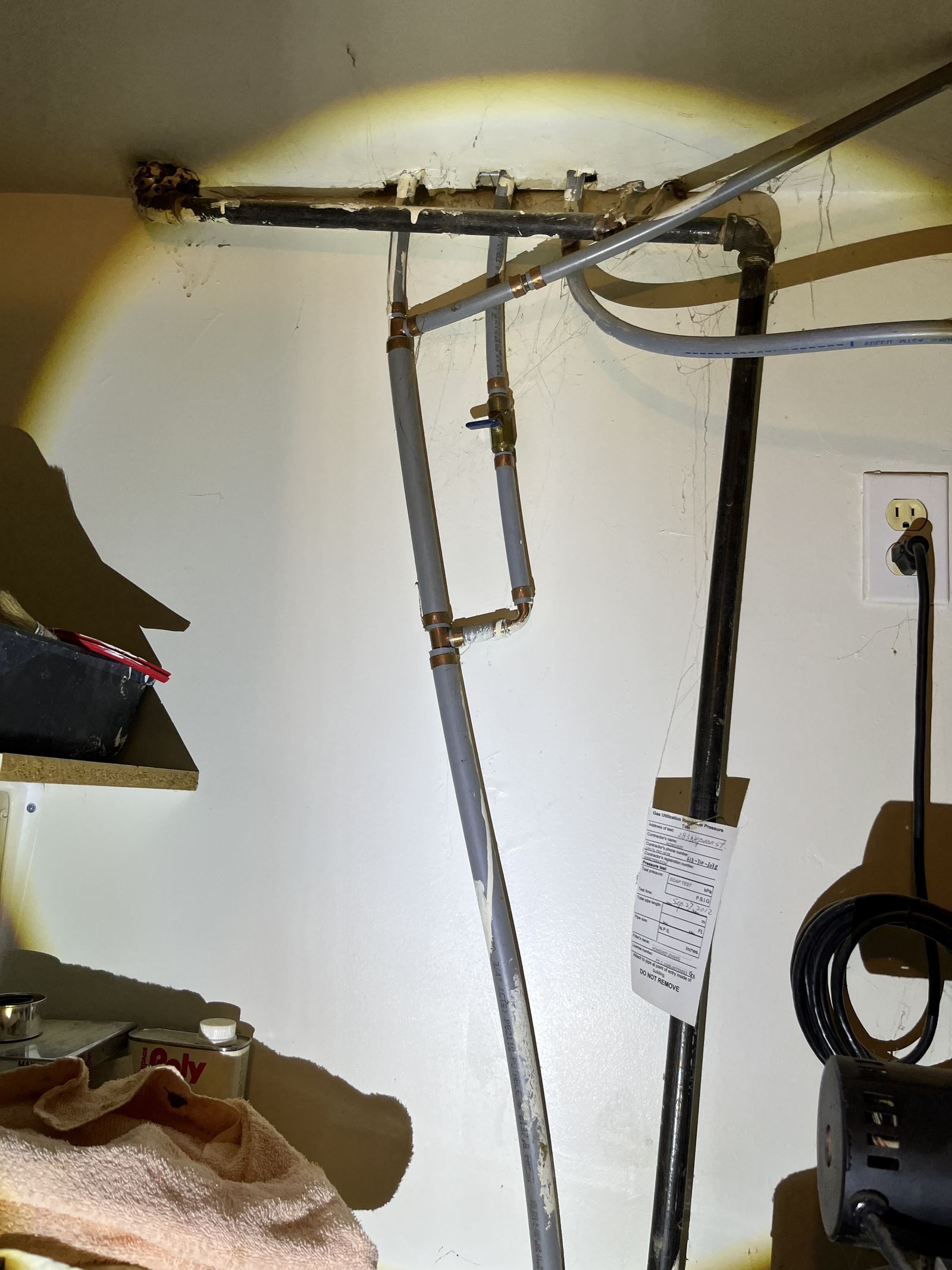 Polybutylene piping run found during a home inspection in Orléans, Ottawa